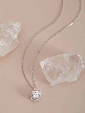 Moissanite Halo Pendant Necklace 2ct Sterling Silver